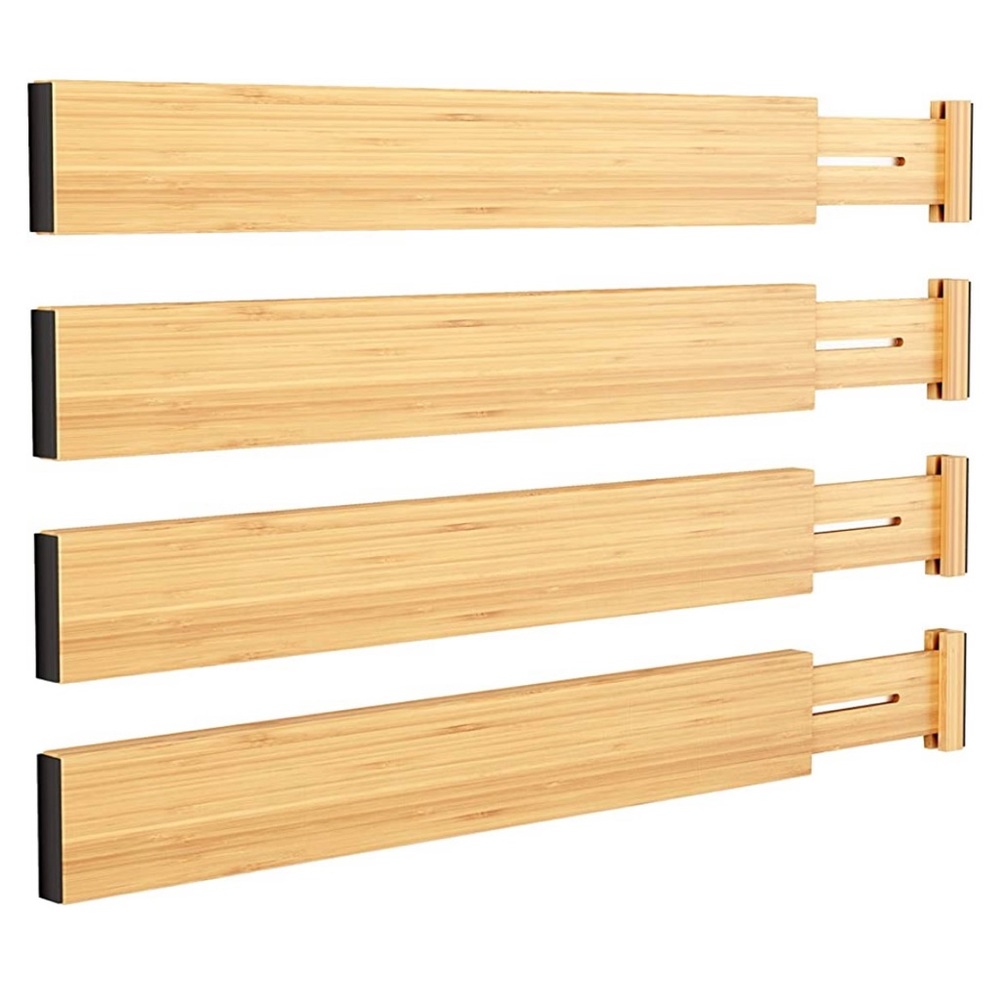 Expandable bamboo drawer dividers 4-pack
